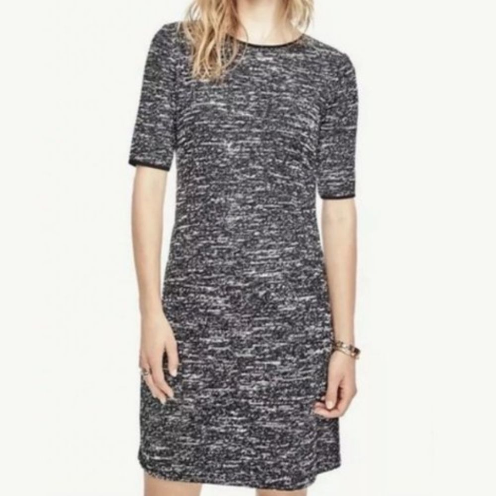 Ann Taylor 12 Textured Short Sleeve Shift Dress Marled Gray Black